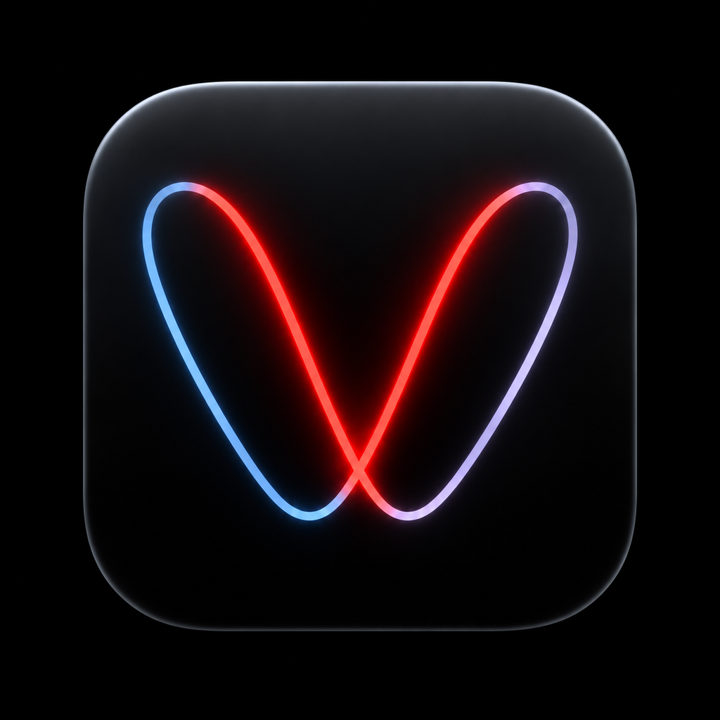 AudioVector app icon: a red, blue, and violet looping trace